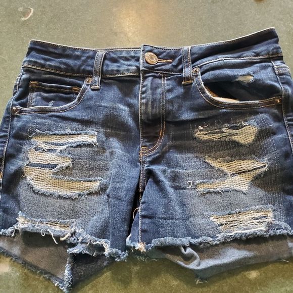 American Eagle super stretch aeo denim distressed stitched shorts sz 8 - Picture 1 of 5